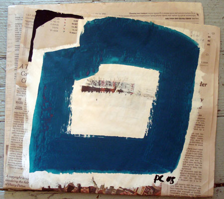 Pete Corrie, Untitled (blue square) (2008), gouache on newsprint, $300