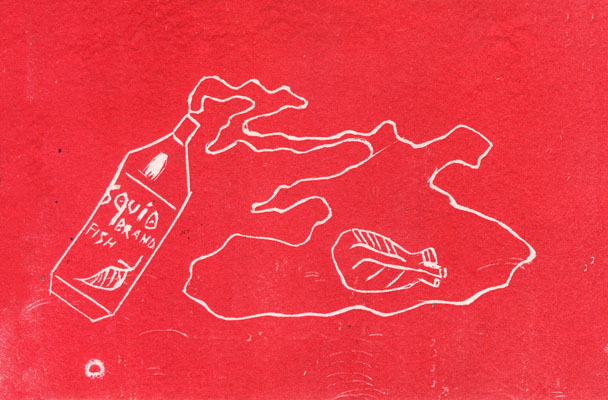 Catherine Vo, Dream I – Red (2006) , Linocut reduction (artist’s proof), 4” x 6”, $100