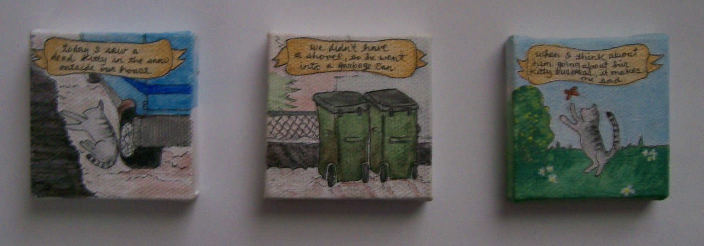 Cassady Fernandez, “Kitty” (set of 3), acrylic on canvas, 2009. Shown in Patti Smith’s Fridge, May 2009.