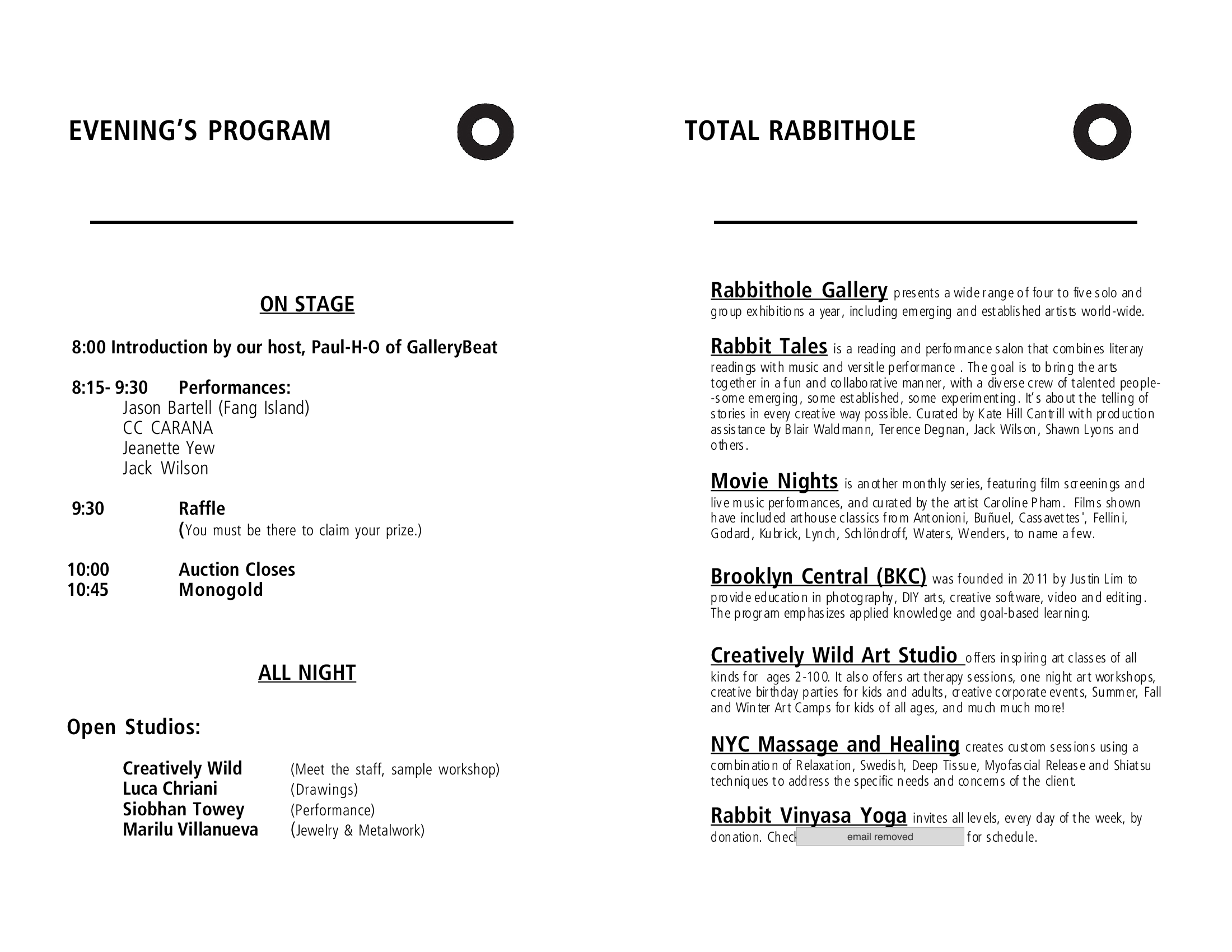 Program guide, 9 March 2013: The evening’s program and “Total Rabbithole”