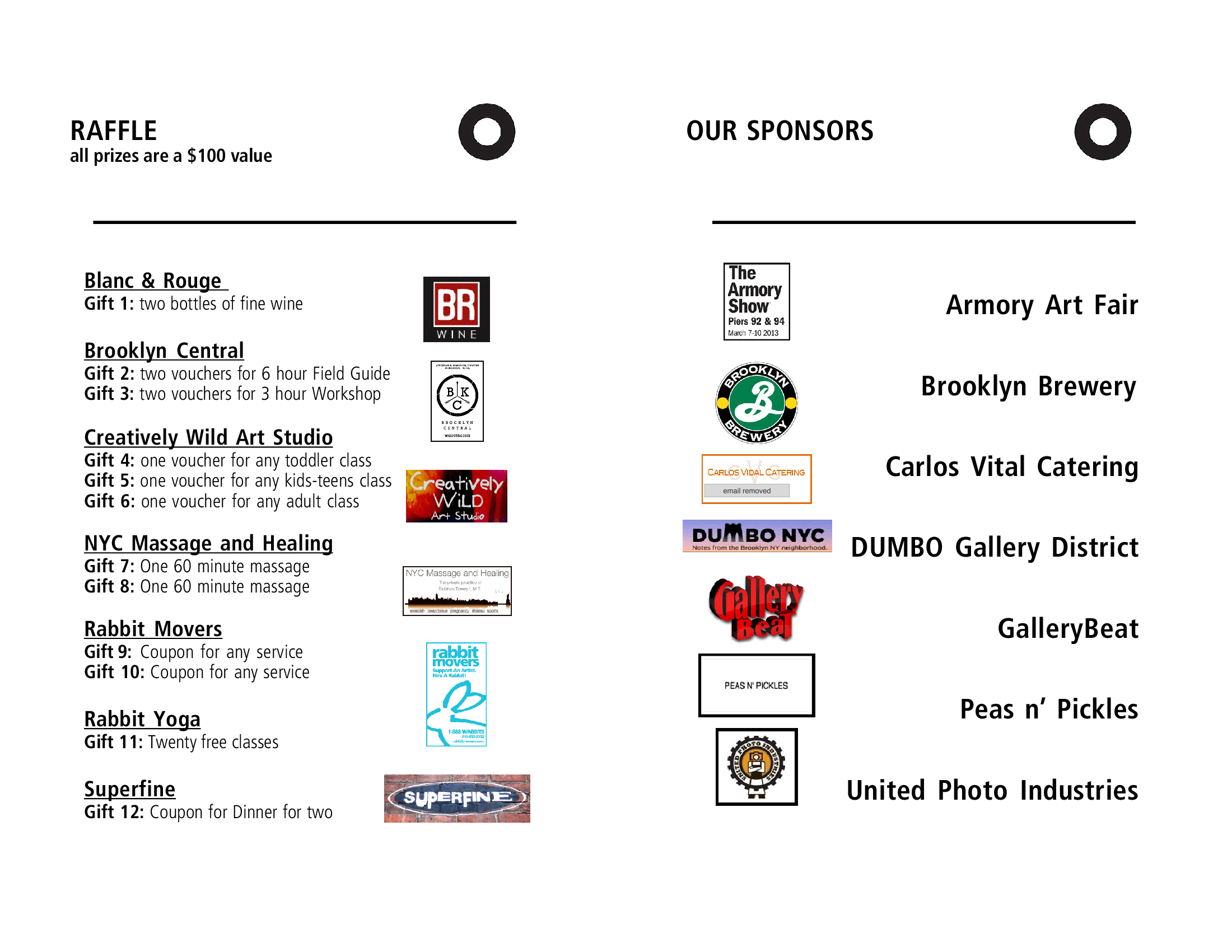 Program guide, 9 March 2013: Raffle prizes and sponsors