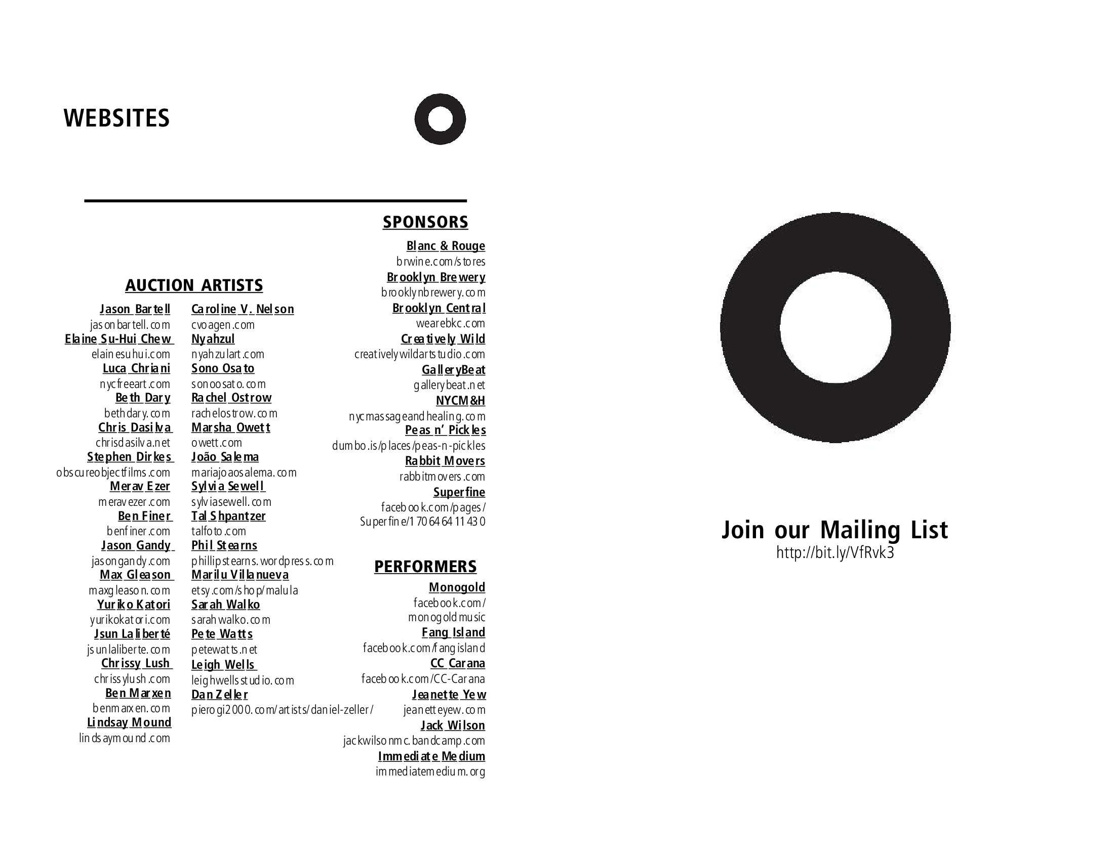 Program guide, 9 March 2013: Websites of the auction artists, performers and sponsors