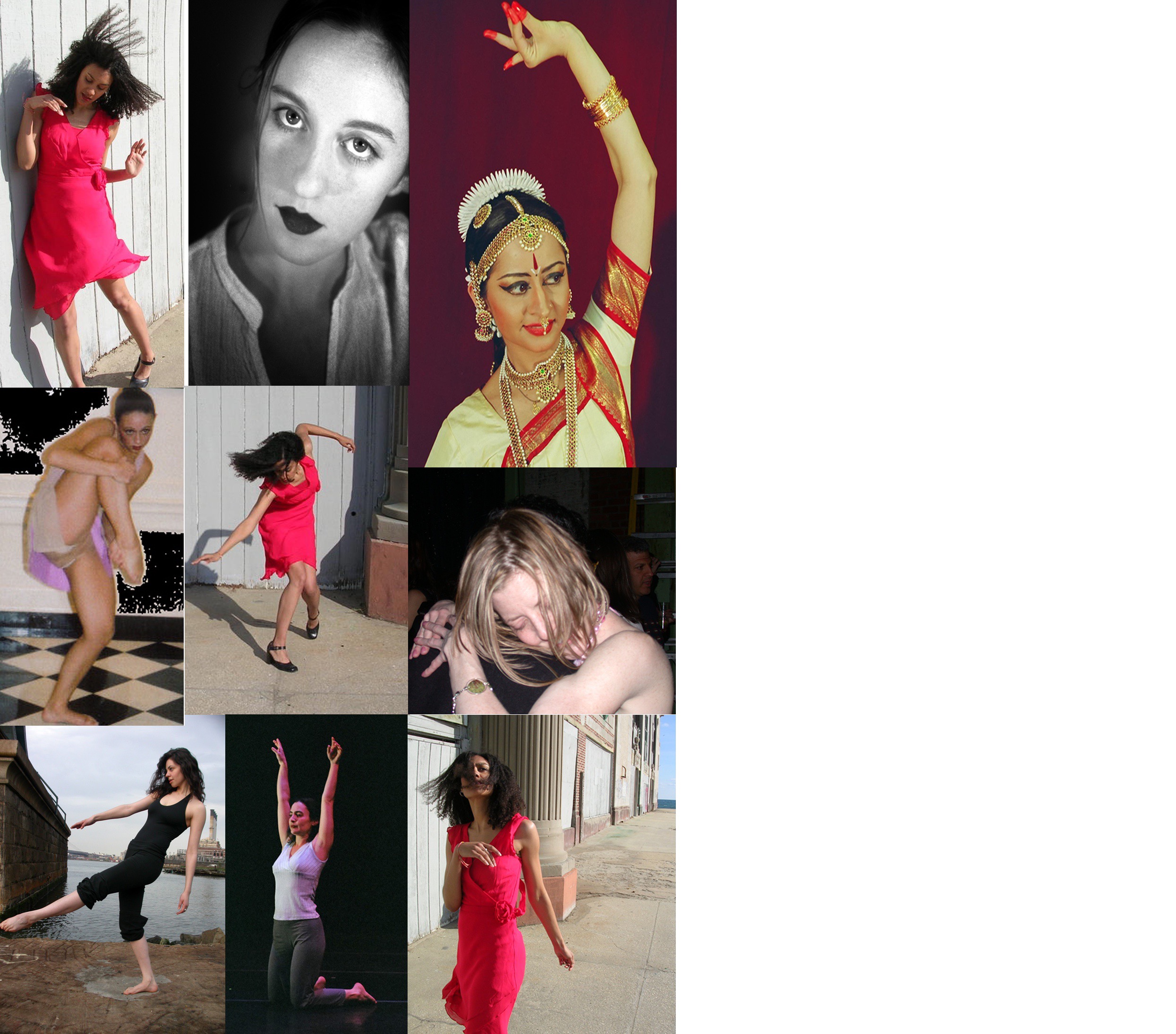 postcard, front: Collage of dancers in red, black and white
