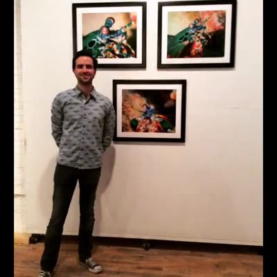Rodrigo Bravo with his photographs, 14 May 2016.