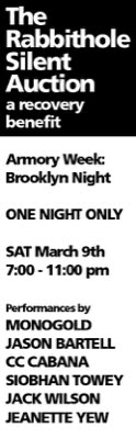 The Rabbithole Silent Auction, a recovery benefit, banner, 9 March 2013.