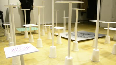 Stands set on paper cups, detail, 3 April 2016.