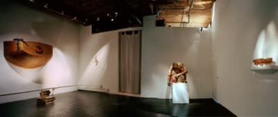 Atixip: Te Foxl, installation view, with Te Foxl w/Skroo-I (left), Atixipman (centre) and one of the Trees (right), 2007.