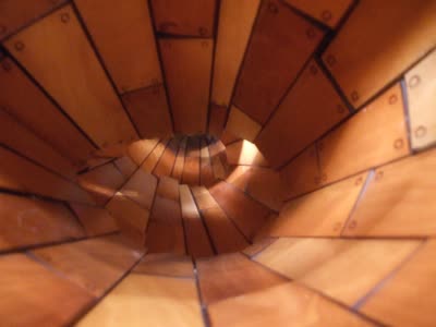 Inside the ship: the wooden interior of Te Foxl w/Skroo-I, during the installation, October 2007.