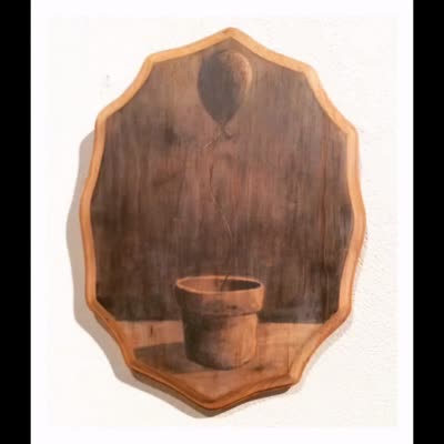 Painting by Joseph Barral, on a shaped wooden panel, 28 May 2016.