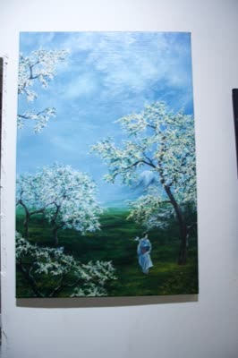 Painting of a figure among blossoming trees by Ivan Filipchyk, 23 December 2015.