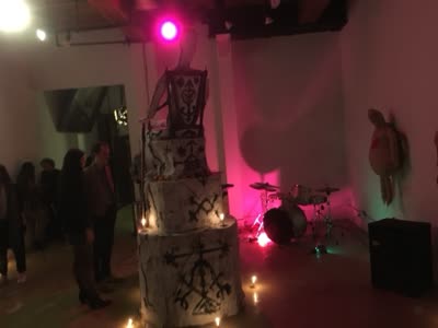 The effigy altar and band set-up before the performance, 25 March 2016.