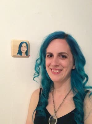 Diana Teeter beside her self-portrait, 10 April 2016.