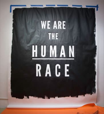 Gilf’s “We are the human race” banner, 21 November 2015.