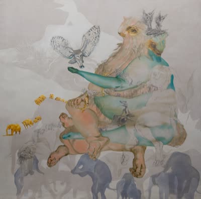 Rachel Meuler, Looking for Water in the Empty Nest, 2009, oil and graphite on linen, 82 x 81 in.