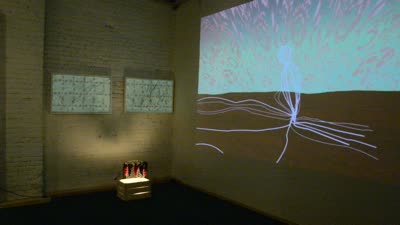 Projection and a lit crate, 11 April 2016.