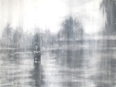 Sara Pedigo, Mom in the Lake, charcoal and gesso on paper.