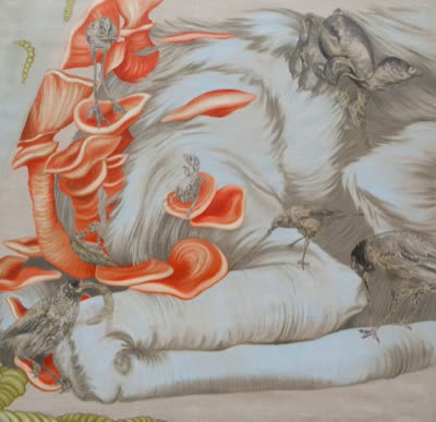 Rachel Meuler, An Early Bird, 2010, oil and graphite on unstretched linen.