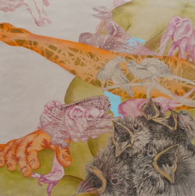 Rachel Meuler, Dappled and Dimpled, 2010, oil and graphite on unstretched linen.
