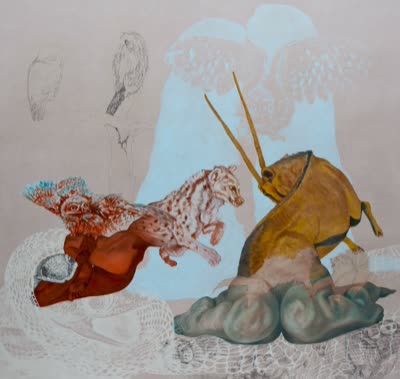 Rachel Meuler, Like as Two Peas (Homage to Mendel), 2009, oil and graphite on unstretched linen.