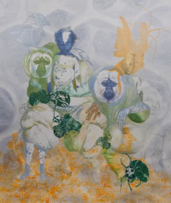 Rachel Meuler, My Money's on the Spider (but I feel for the bee), 2009, oil and graphite on unstretched linen.