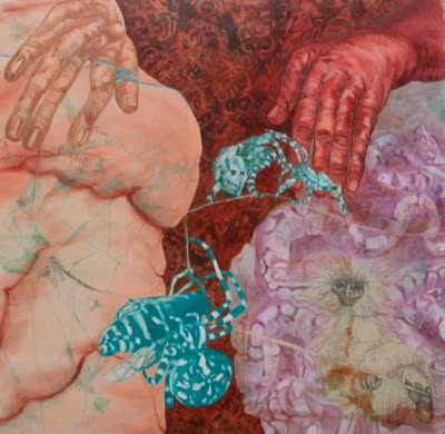 Rachel Meuler, Walking a Thin Line, 2010, oil and graphite on unstretched linen.