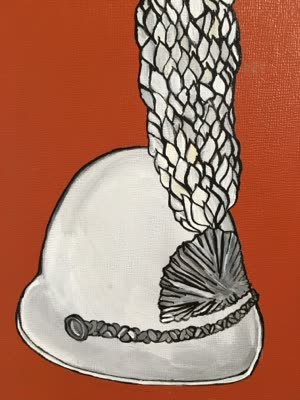 Painting of a helmet with braided form, 17 April 2016.