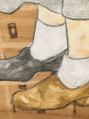 Painting of shoes, detail, 17 April 2016.