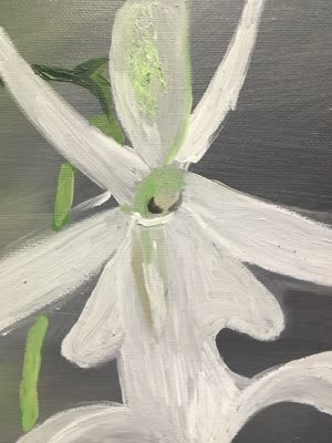 Painting of a white flower, detail, Plantopia, 16 April 2016.