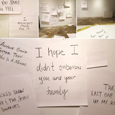 Punch lines hung around the gallery, 24 April 2016.
