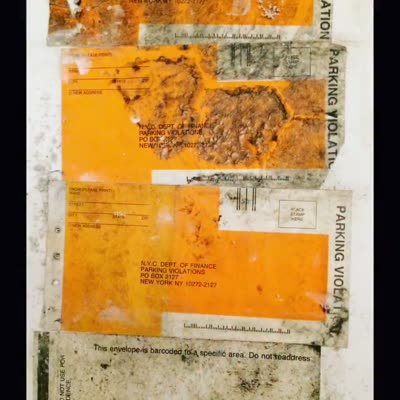 Painting by Orianne Cosentino, with parking tickets, 15 August 2016.