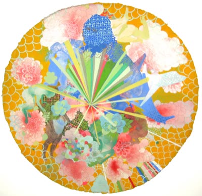 Firelei Baez, Untitled (Carne y Miel), 2010, gouache and ink on paper, 15 in. diameter.
