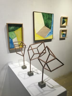 Installation view with paintings and sculptures, 7 April 2016.