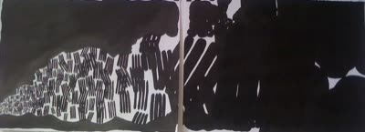 Jill Auckerthaler, the clamoring march, 2008, ink on paper, 22 × 60 in.