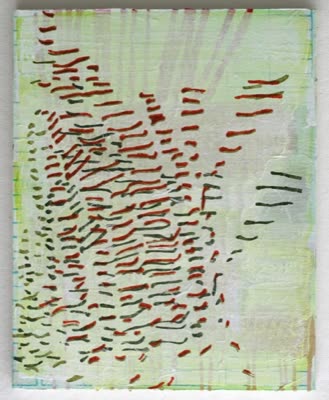 Laura Fayer, Full Tilt, 2008, acrylic and rice paper on paper, 20 × 16 in.