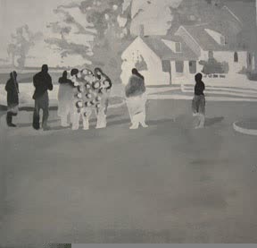 Selena Kimball, The Meeting, 2008, oil on linen, 19 × 19 in.