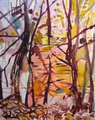 Emily Noelle Lambert, Trask Lake, 2008, acrylic and ink on canvas, 34 × 23 in.