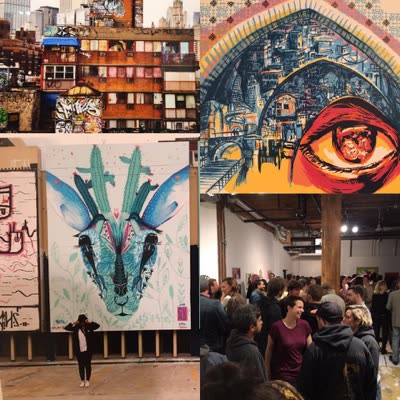 Murals and the crowd (collage), 26 April 2016.