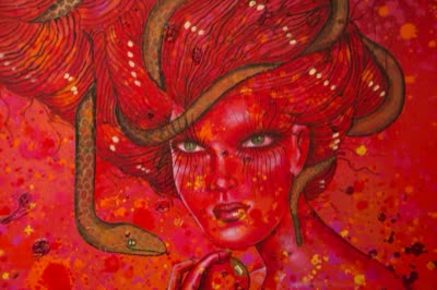 Painting of a red-haired woman with snakes, detail, 26 April 2016.
