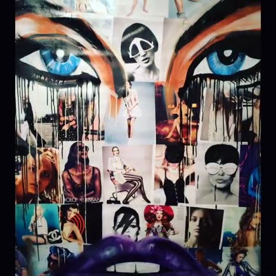 Eyes over a collage of fashion pictures, 21 July 2016.
