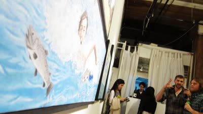 Opening reception, with a painting by Ian Clyde, 4 February 2010.