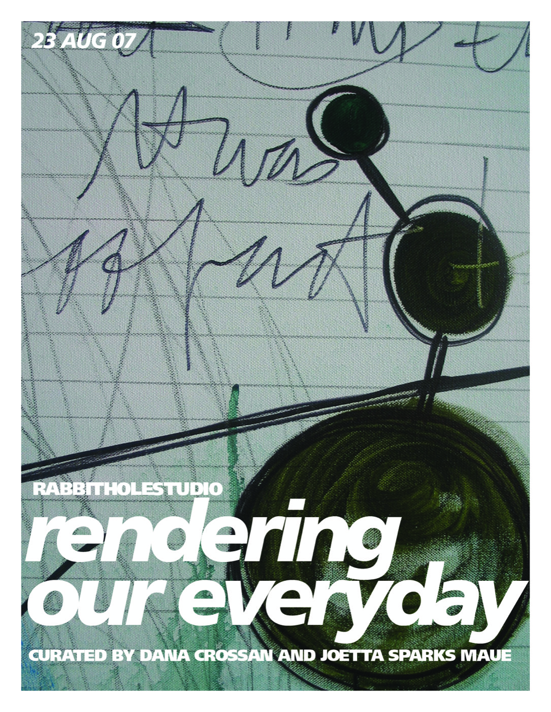 Card for rendering our everyday, curated by Dana Crossan and Joetta Sparks Maue: drawn circles and handwriting on lined paper